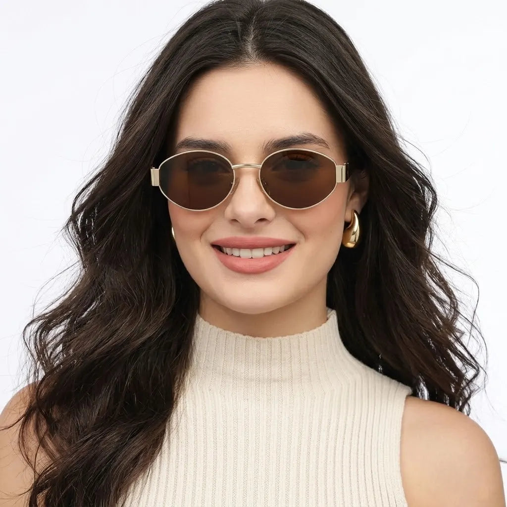 Ivory | Brown Medium Full Rim Oval Sunglasses for Women [UV-protected]