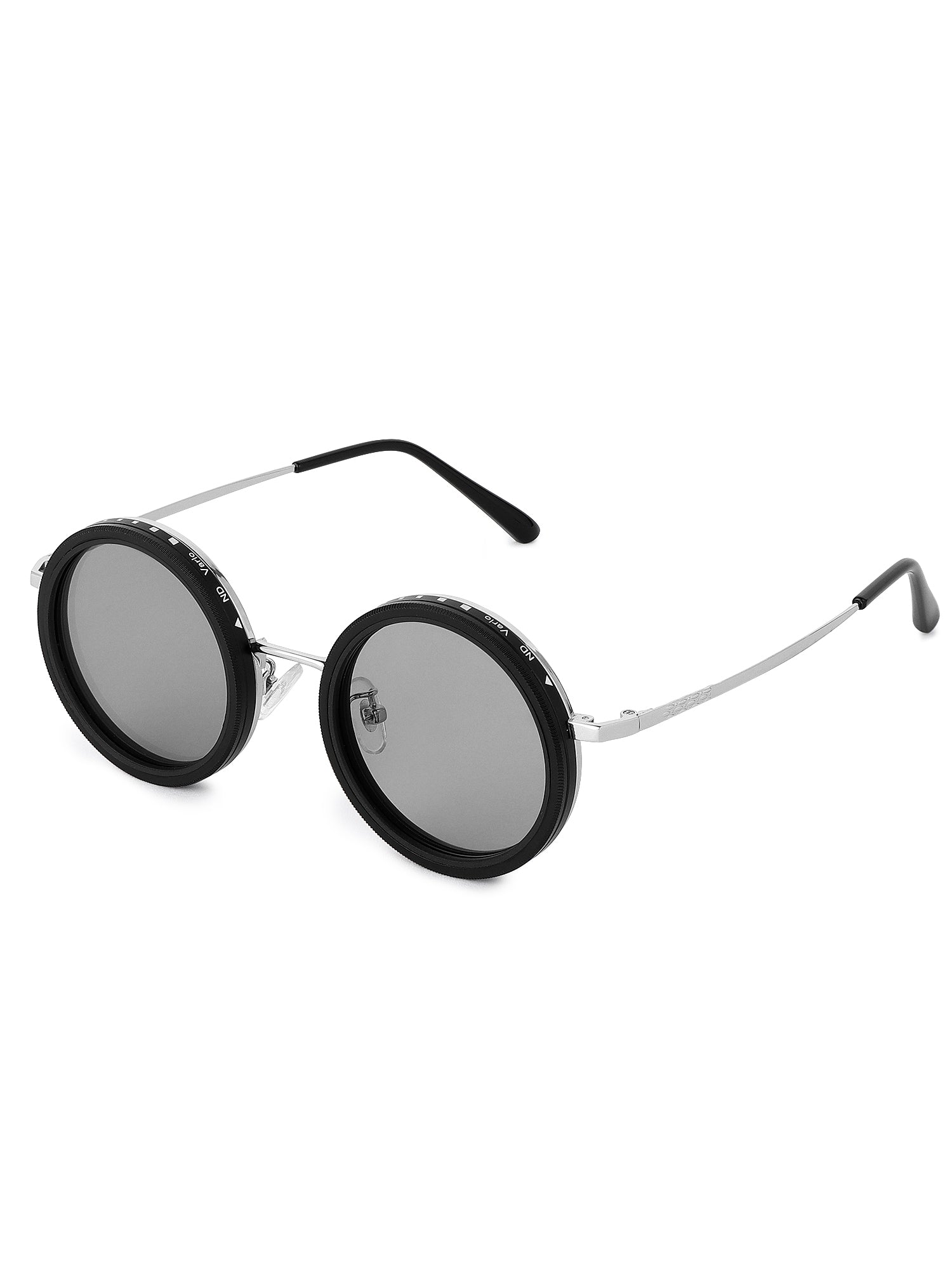 APERTURE SB | Silver & Black Large Full Rim Round Sunglasses for Men & Women [Tint Adjustable]