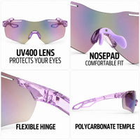 Quad | Transparent Violet Medium Rim Less Shield Sports Sunglasses for Men & Women [UV-protected]