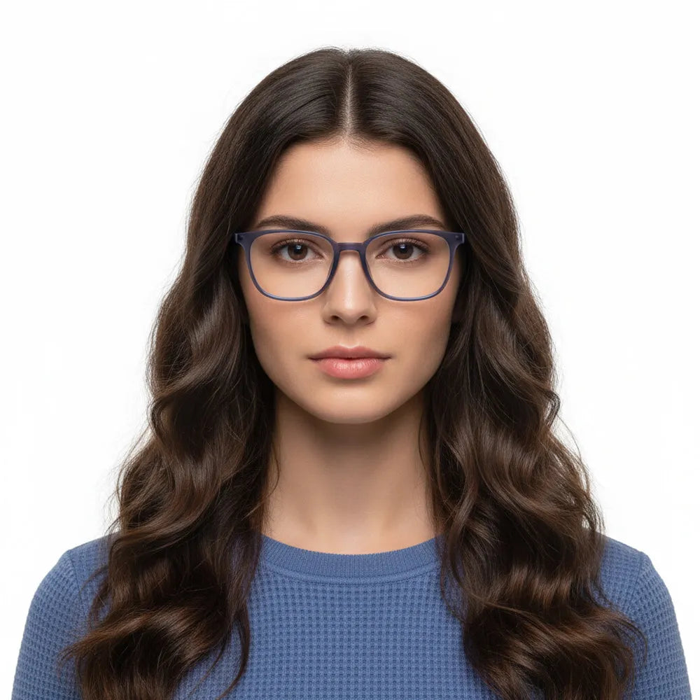 Blokz | Transparent Navy Blue Medium Full Rim RECTANGLE Computer Glasses for Men & Women [Blue Block]