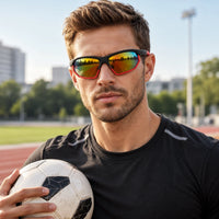 Raysen | Black Medium Full Rim Wraparound Sports Sunglasses for Men & Women [UV-protected]
