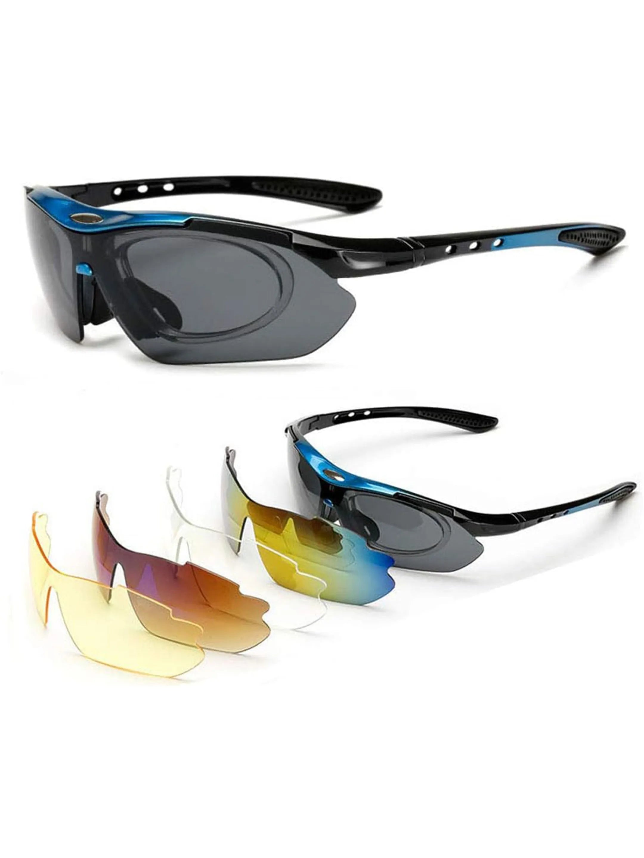 Valkor | Blue & Black Free Size Half Rim Shield Sports for Men & Women Changeable Lens  [Polarized]