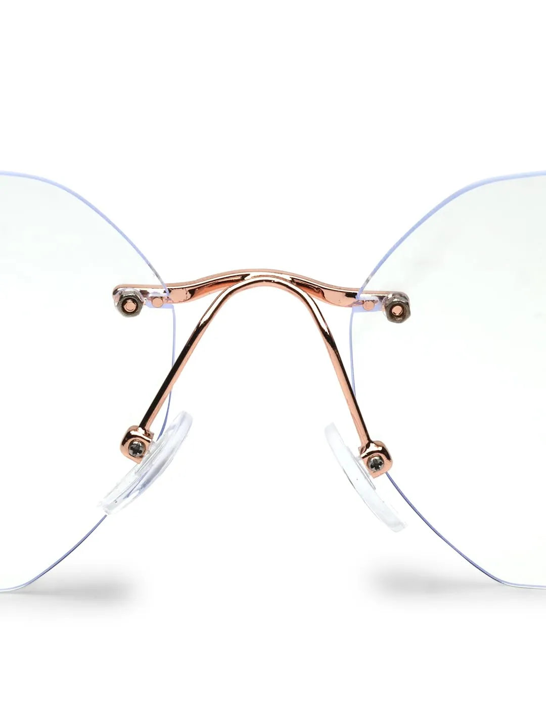 Hexora | Rose Gold Medium Rim Less Octagon Computer Glasses for Men & Women [Blue Block]
