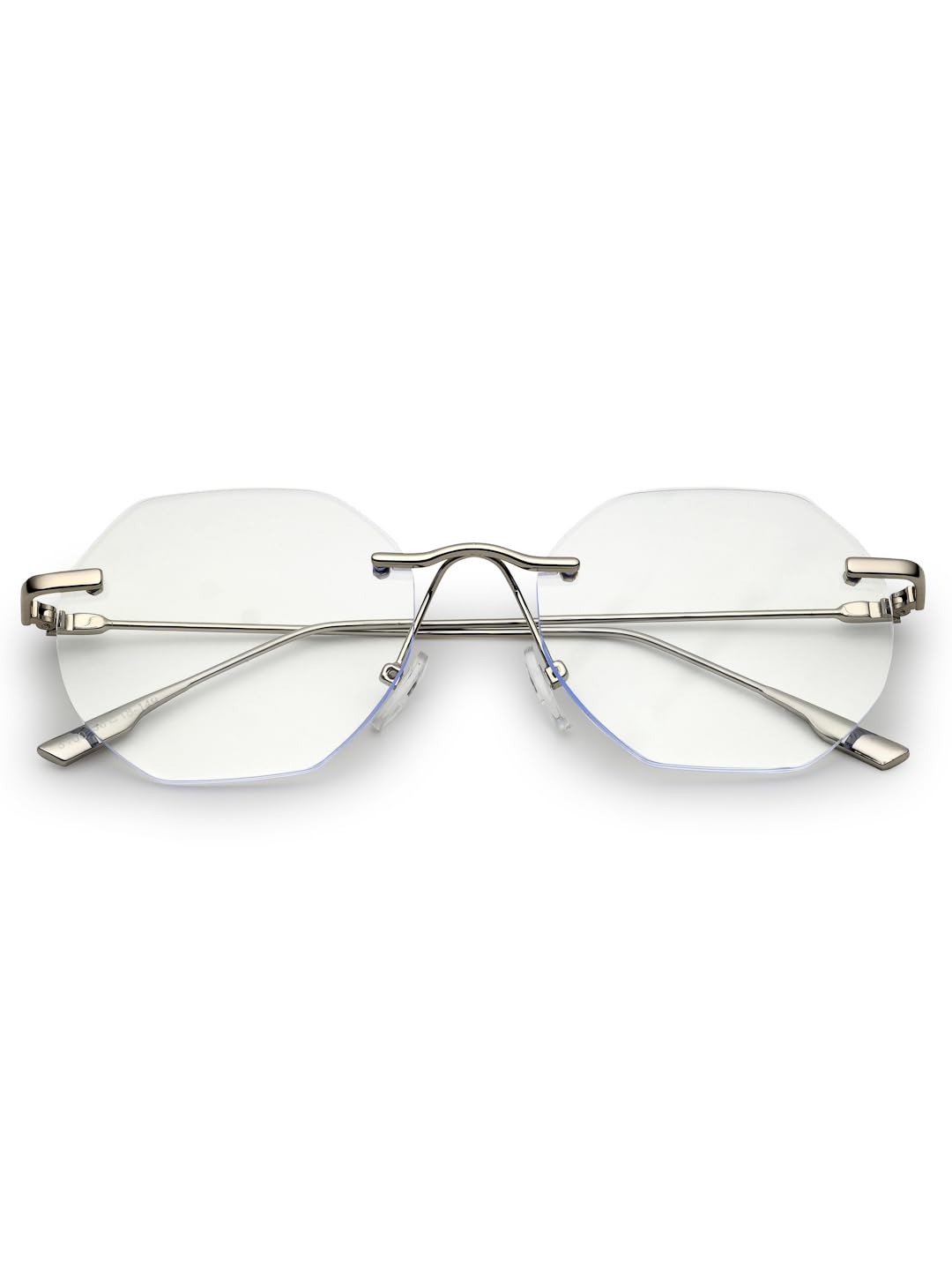 Hexora | Silver Medium Rim Less Octagon Computer Glasses for Men & Women [Blue Block]
