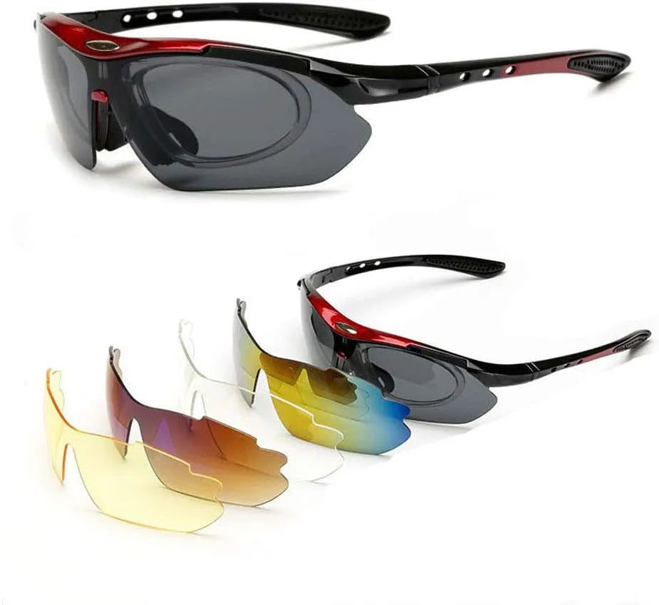 Valkor | Red & Black Free Size Half Rim Shield Sports for Men & Women Changeable Lens [Polarized]