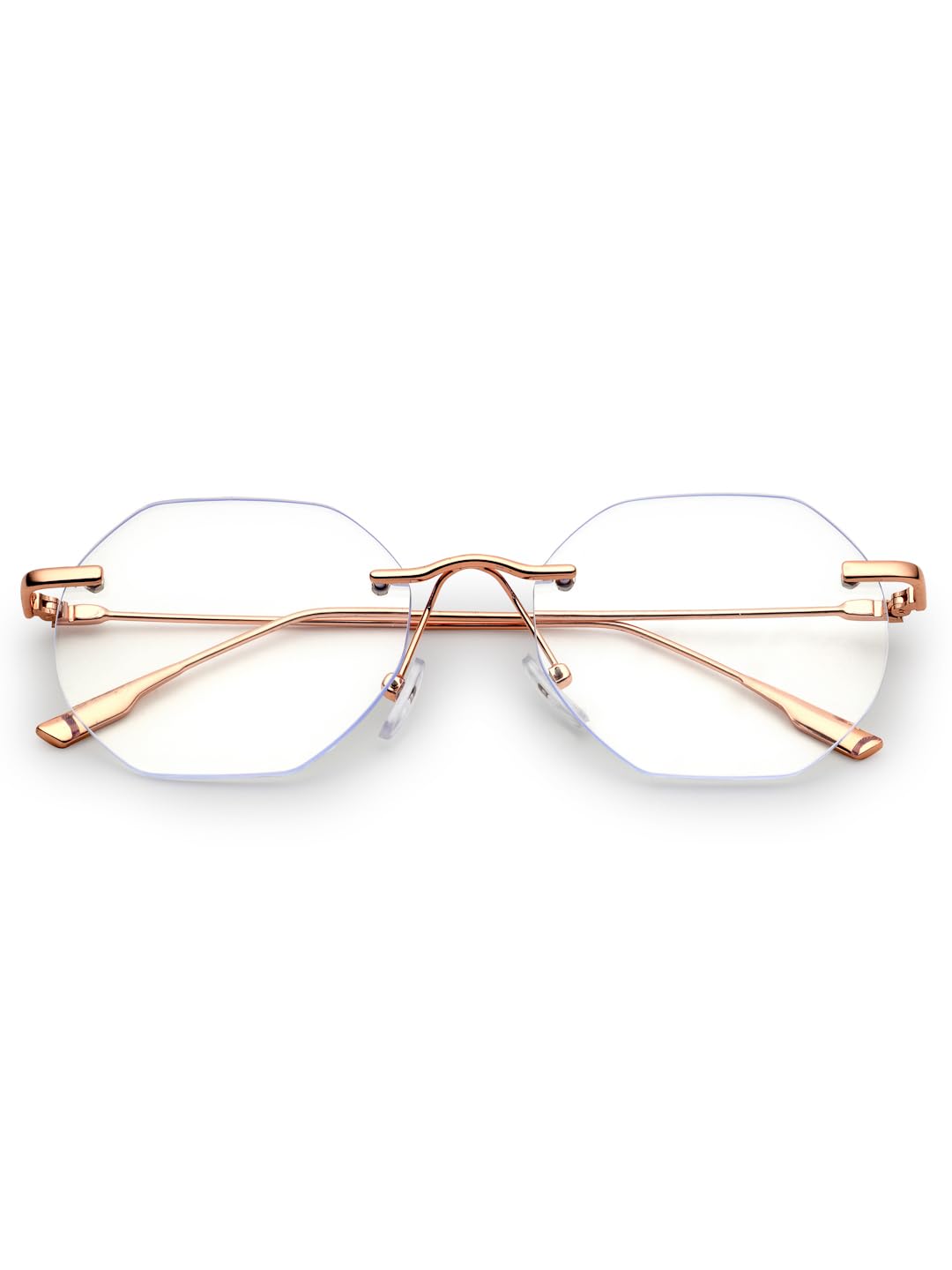 Hexora | Rose Gold Medium Rim Less Octagon Computer Glasses for Men & Women [Blue Block]