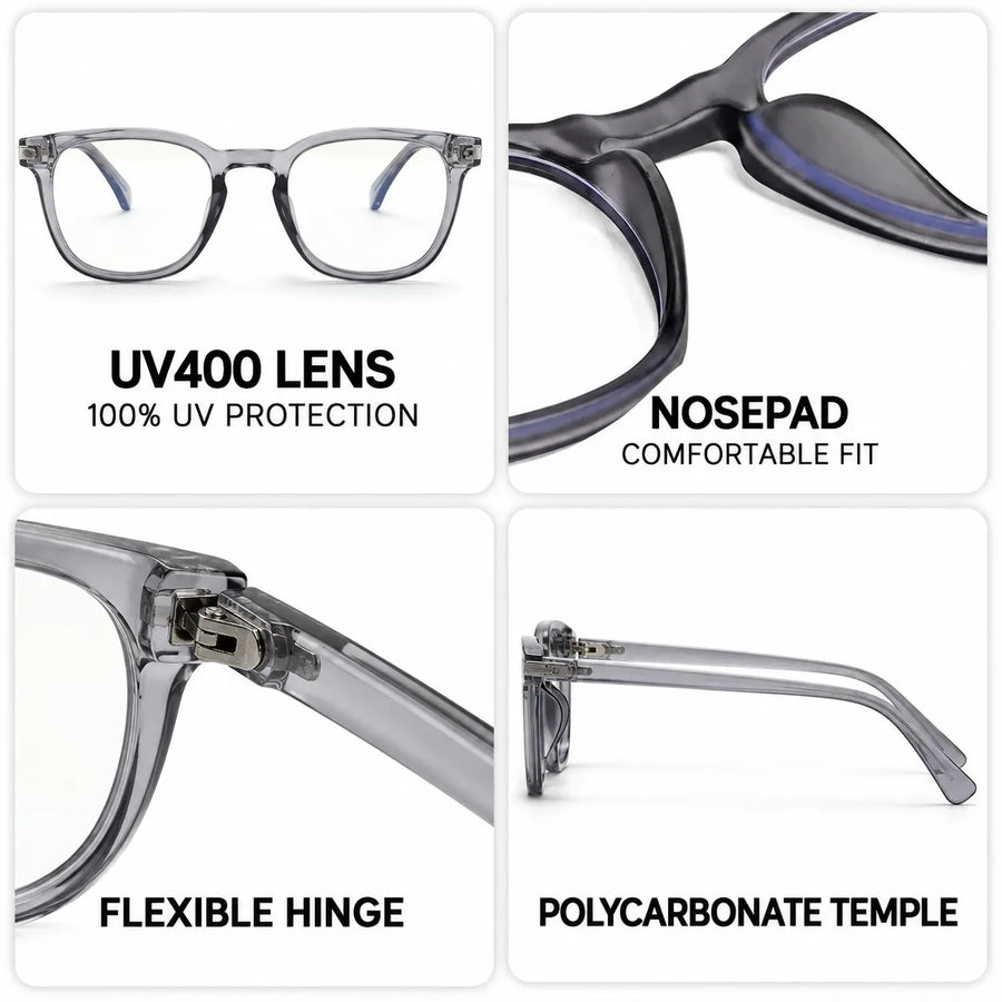 Rivena | Grey Small Full Rim Square Computer Glasses for Men & Women [Blue Block]