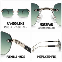 Veyra | Green Medium Rim Less Rectangle Sunglasses for Men [UV-protected]
