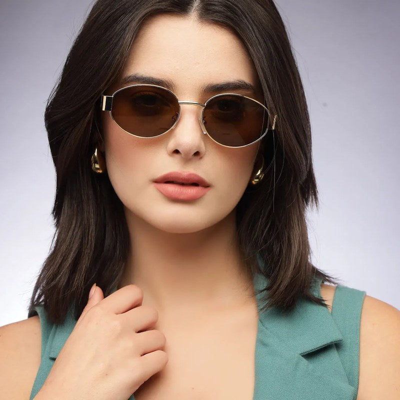 Ivory | Brown Medium Full Rim Oval Sunglasses for Women [UV-protected]