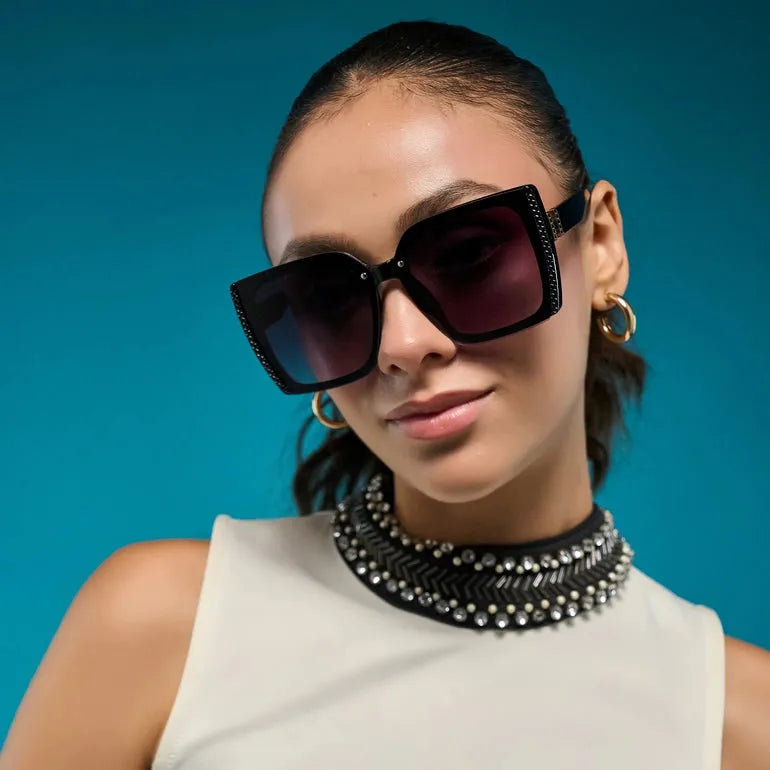 Rapture | Black Large Full Rim Square Sunglasses for Women [UV-protected]