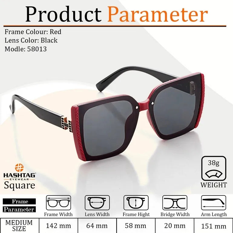 Rapture | Black & Red Large Full Rim Square Sunglasses for Women [UV-protected]