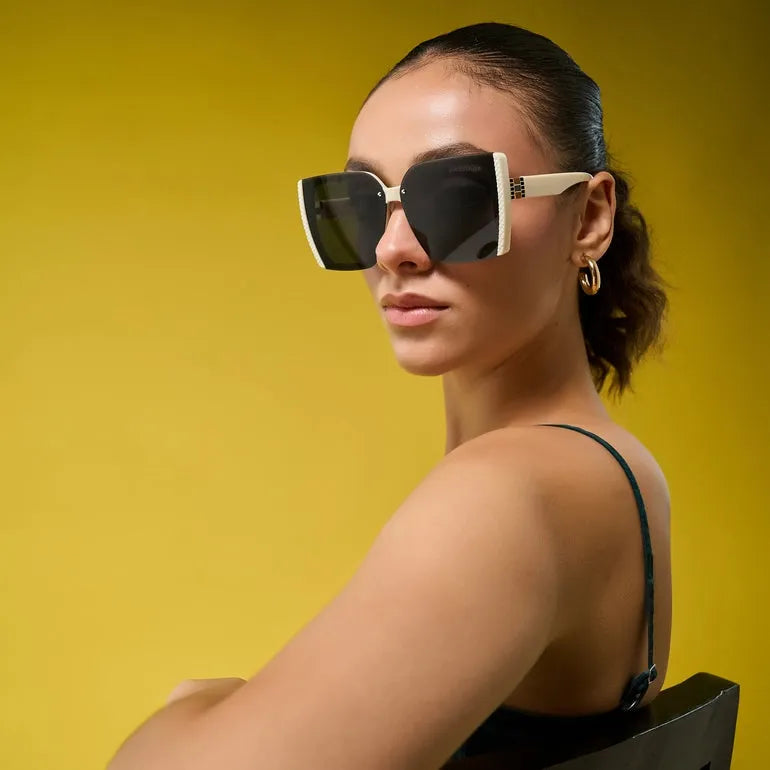 Rapture | Off -White Large Full Rim Square Sunglasses for Women [UV-protected]