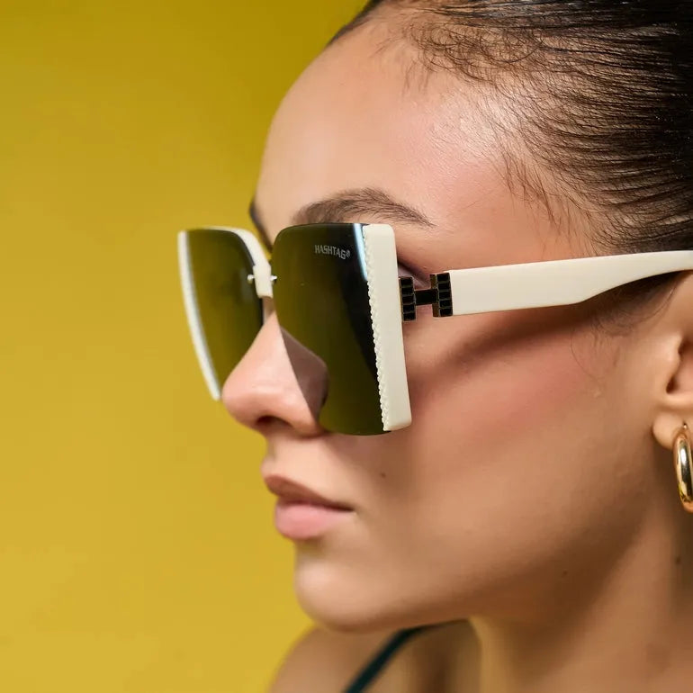 Rapture | Off -White Large Full Rim Square Sunglasses for Women [UV-protected]