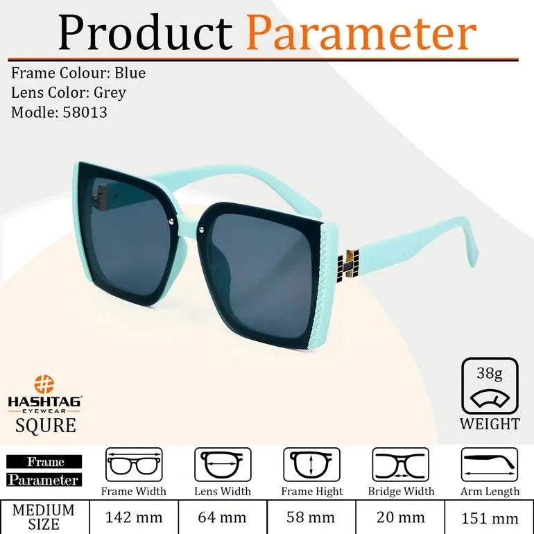 Rapture | Blue Large Full Rim Square Sunglasses for Women [UV-protected]
