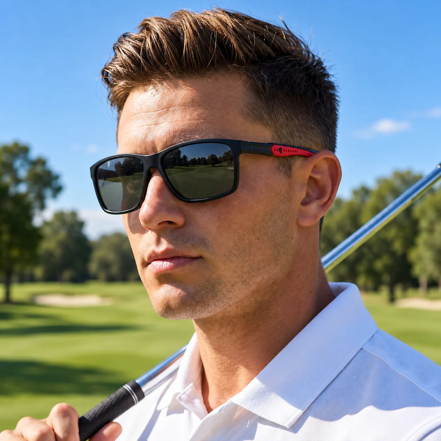 H2R | Black Medium Full Rim Rectangle Sports Sunglasses for Men & Women [Polarized]