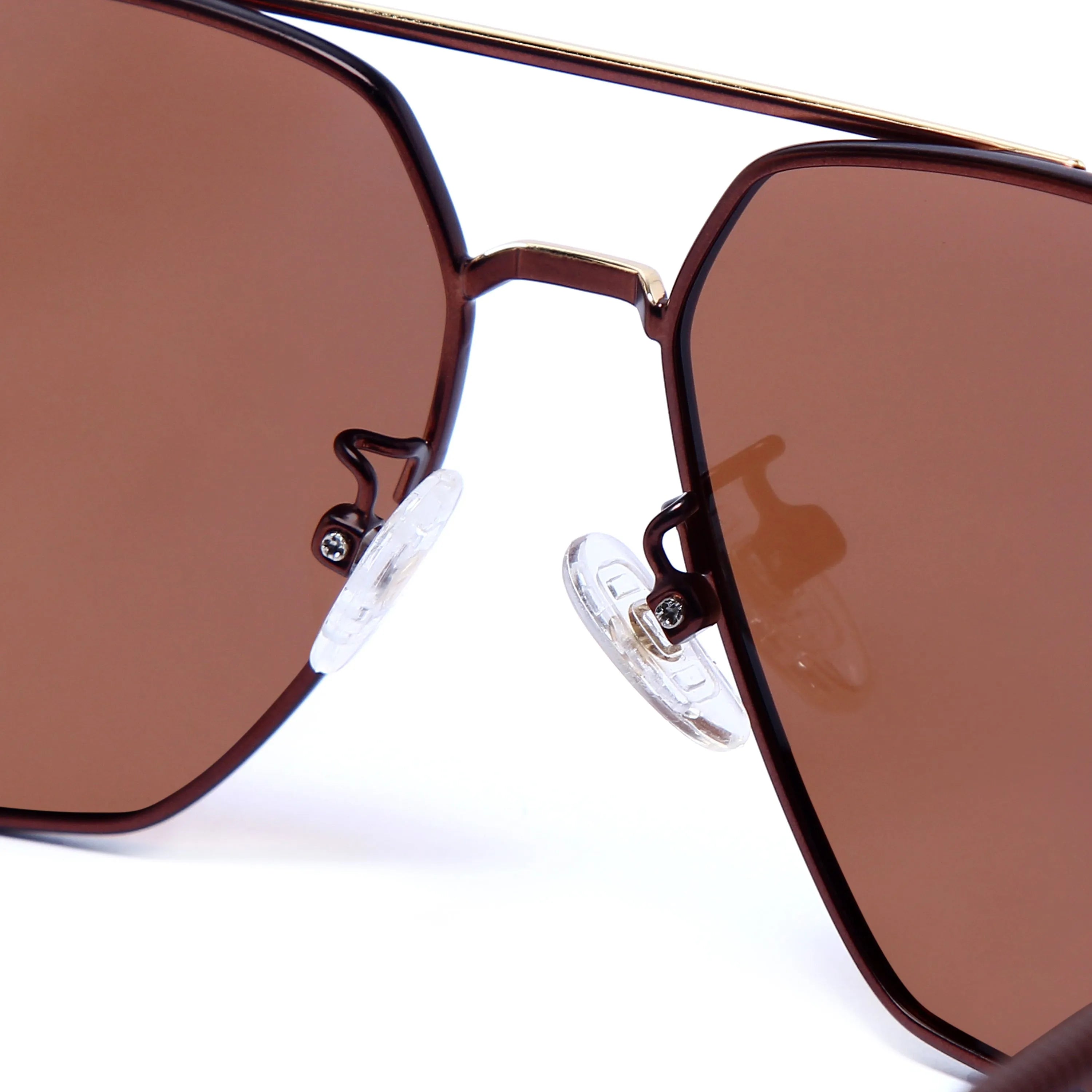 Lenis | Golden & Brown Large Full Rim Hexagonal Sunglasses for Men & Women [Polarized]