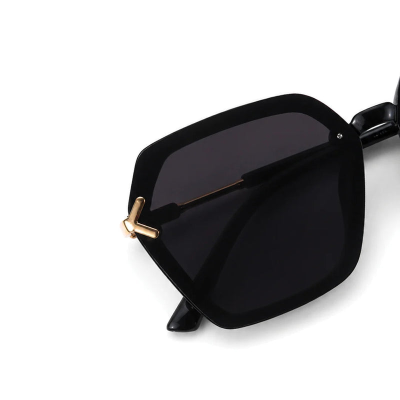 Veilion | Black Large Full Rim Hexagonal Sunglasses for Women [UV-protected]