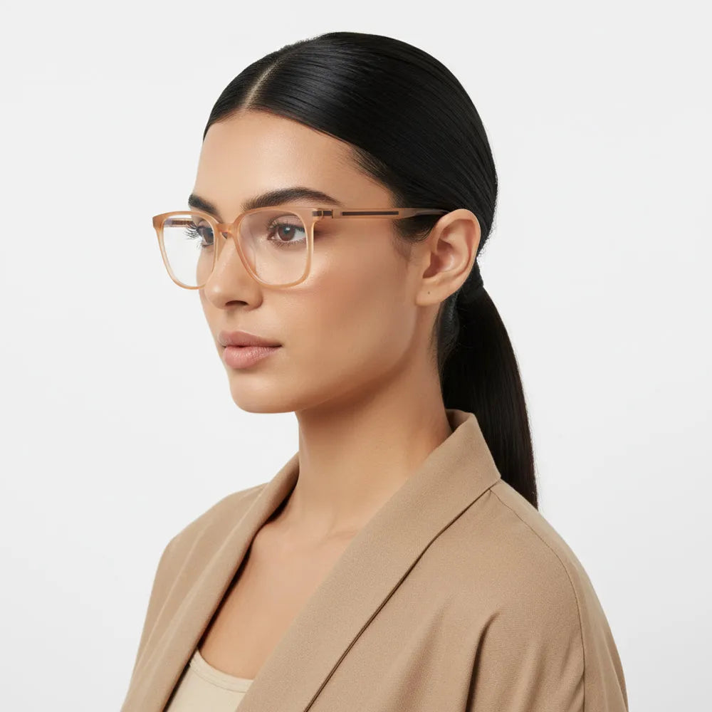 Blokz | Transparent Orange Medium Full Rim RECTANGLE Computer Glasses for Men & Women [Blue Block]