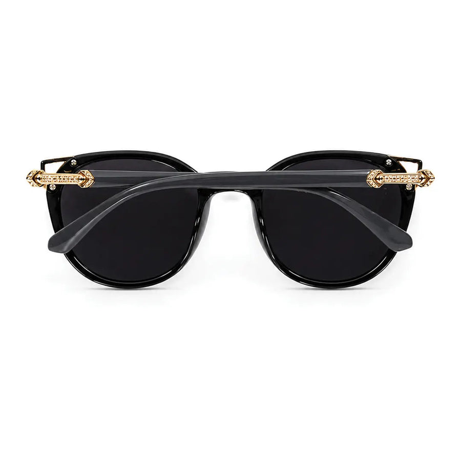 Vortex | Black Medium Full Rim Round Sunglasses for Women [UV-protected]