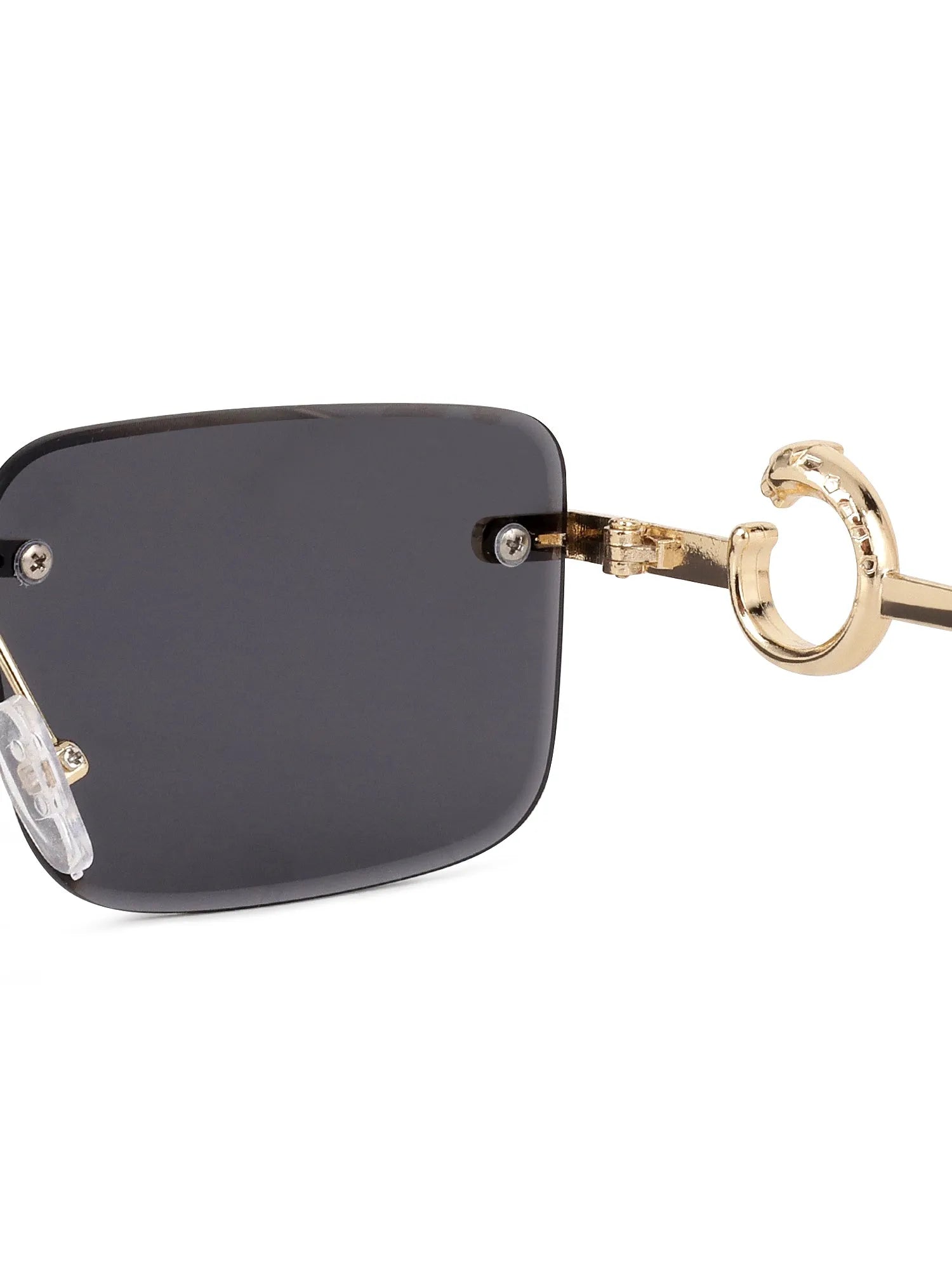 Phantoria | Black Small Rim Less Rectangle Sunglasses for Men & Women [UV-protected]
