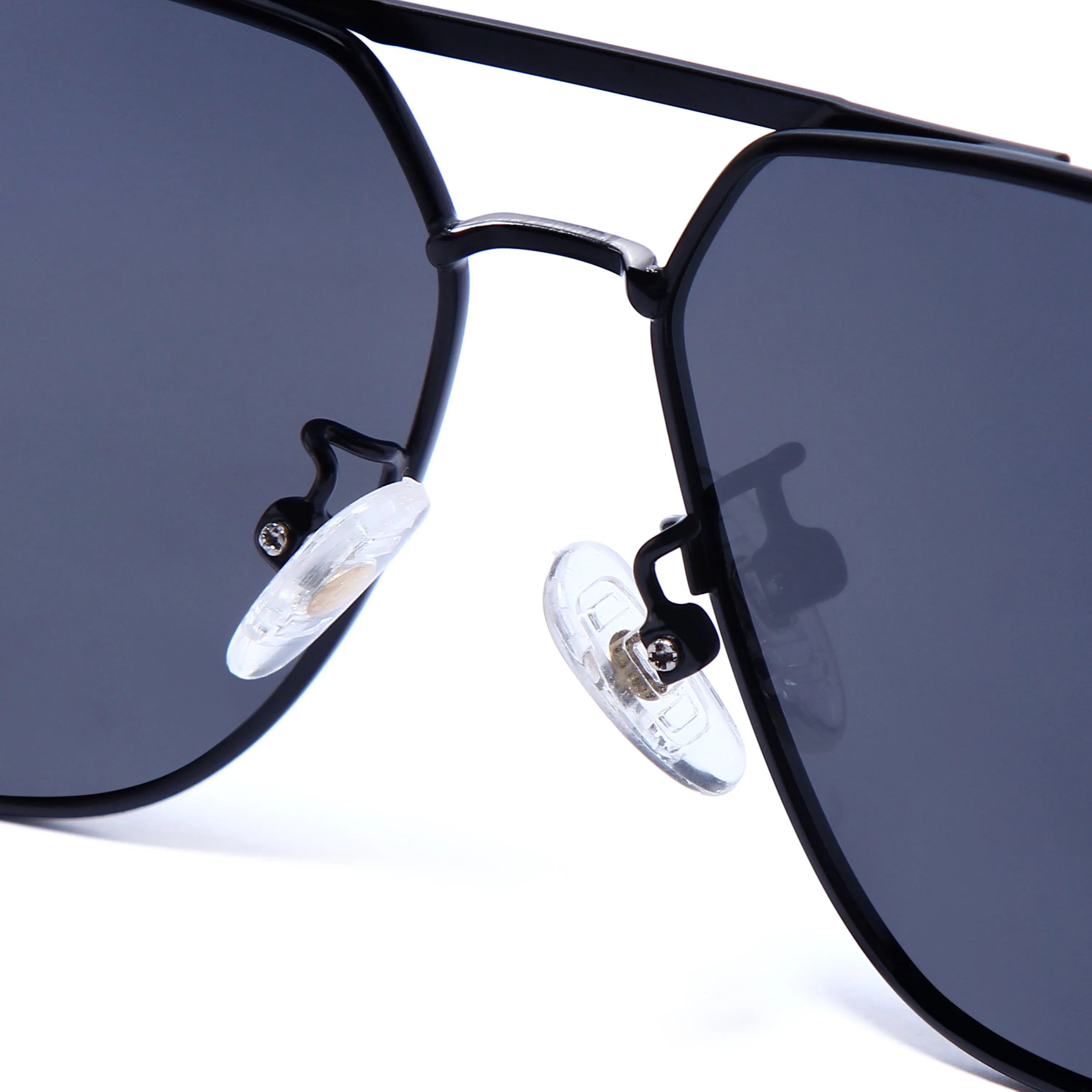 Sion | Silver & Black Medium Full Rim Haxagonal Sunglasses for Men & Women [Polarized]
