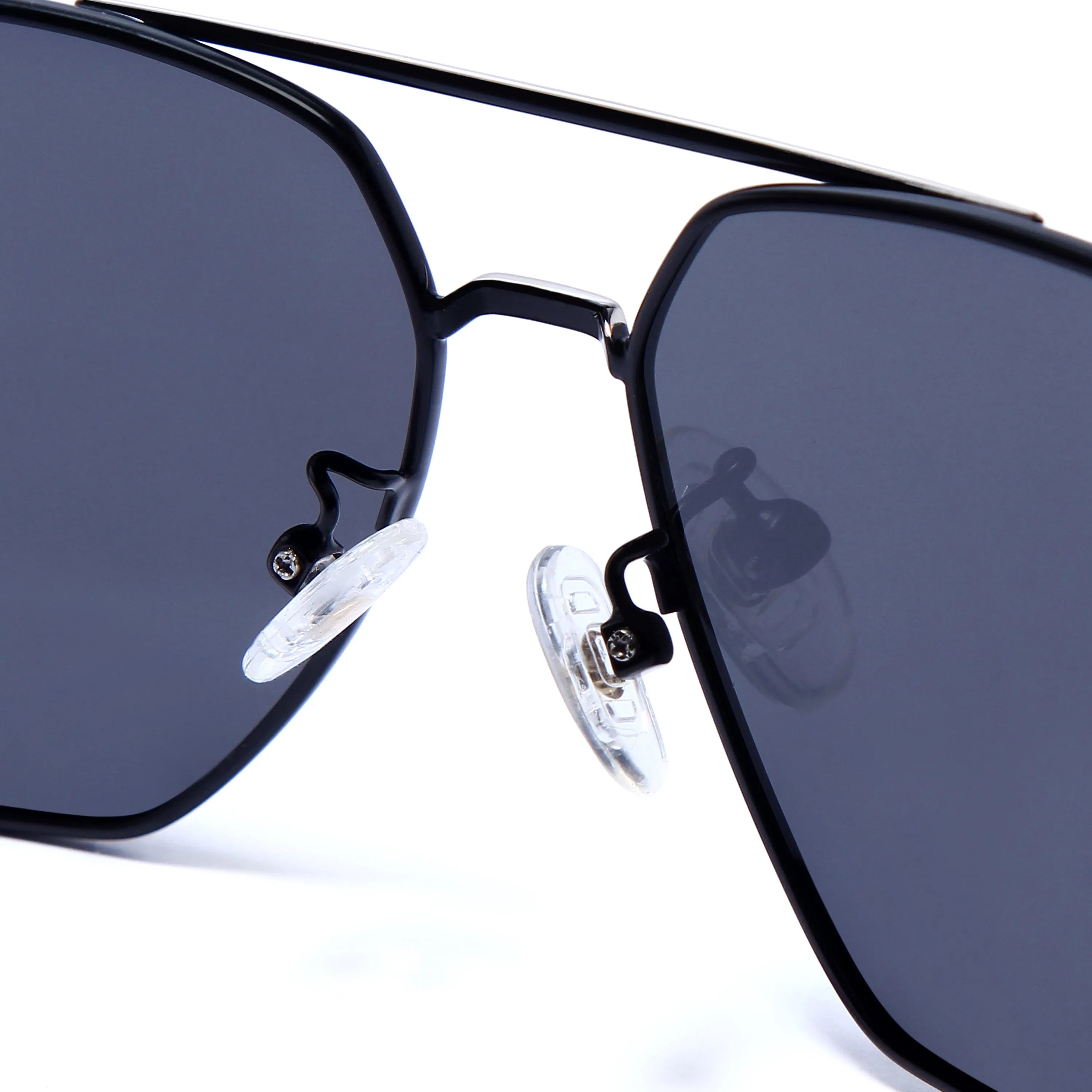 Lenis | Silver & Black Large Full Rim Haxagonal Sunglasses for Men & Women [Polarized]