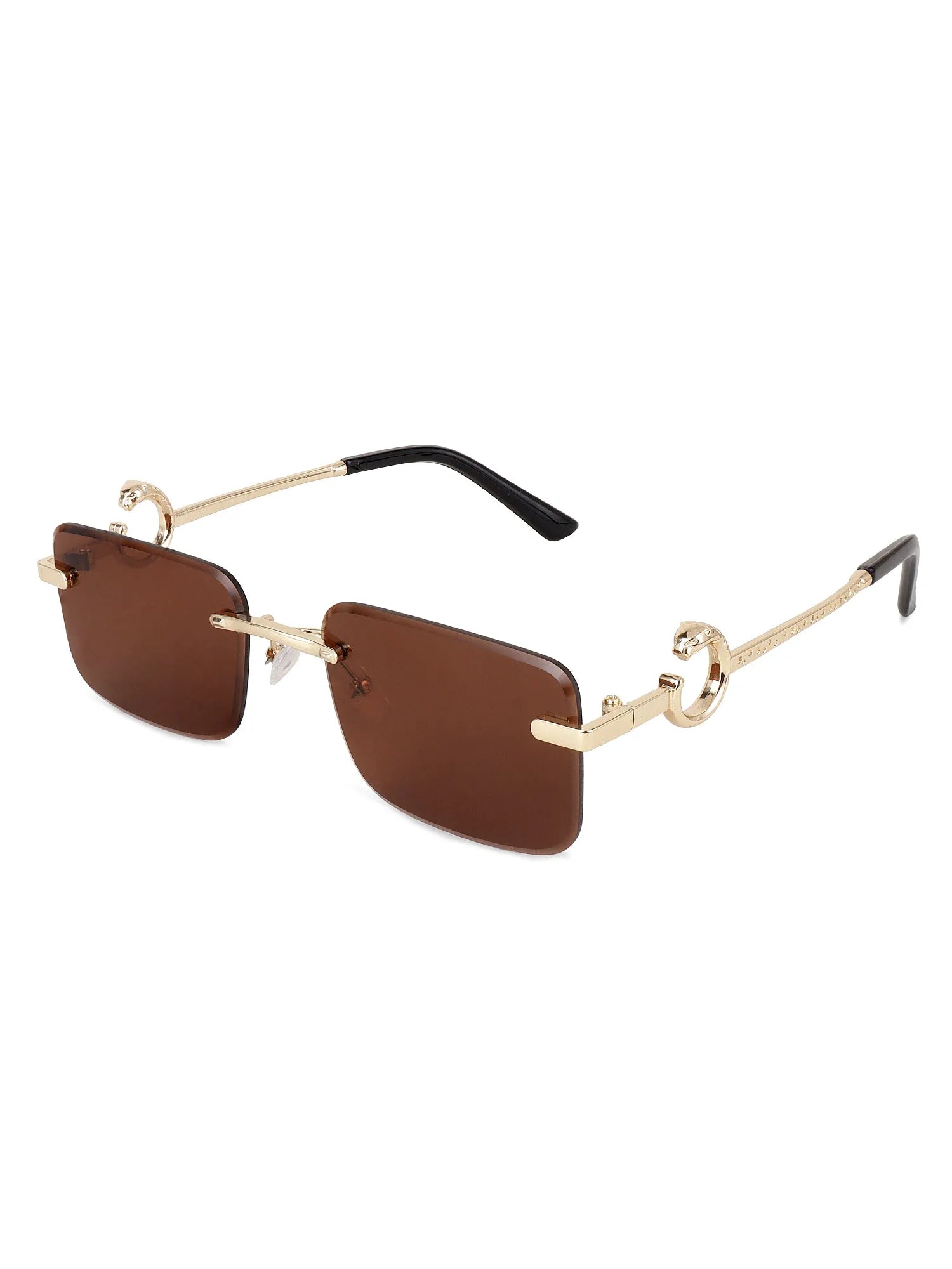 Phantoria | Brown Small Rim Less Rectangle Sunglasses for Men & Women [UV-protected]