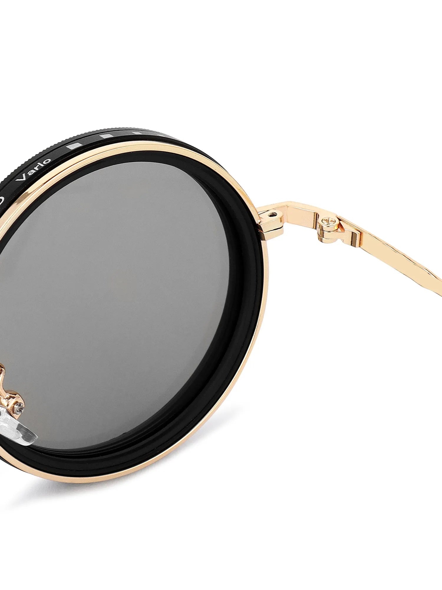 APERTURE SB | Golden & Black Large Full Rim Round Sunglasses for Men & Women [Tint Adjustable]