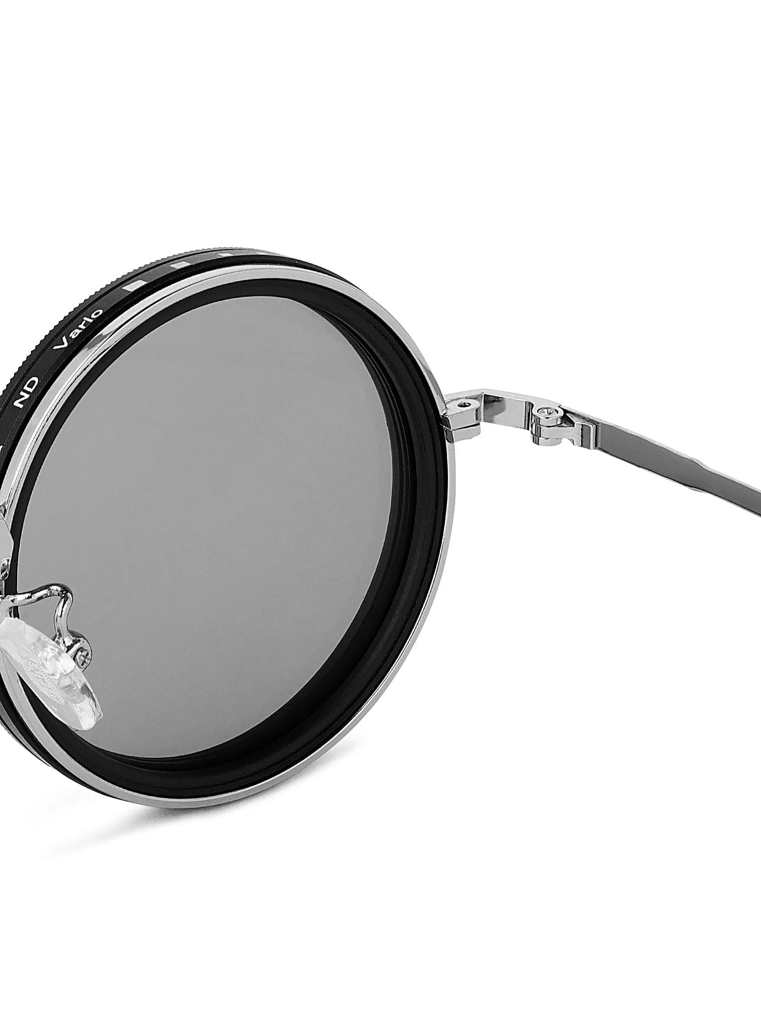 APERTURE SB | Silver & Black Large Full Rim Round Sunglasses for Men & Women [Tint Adjustable]