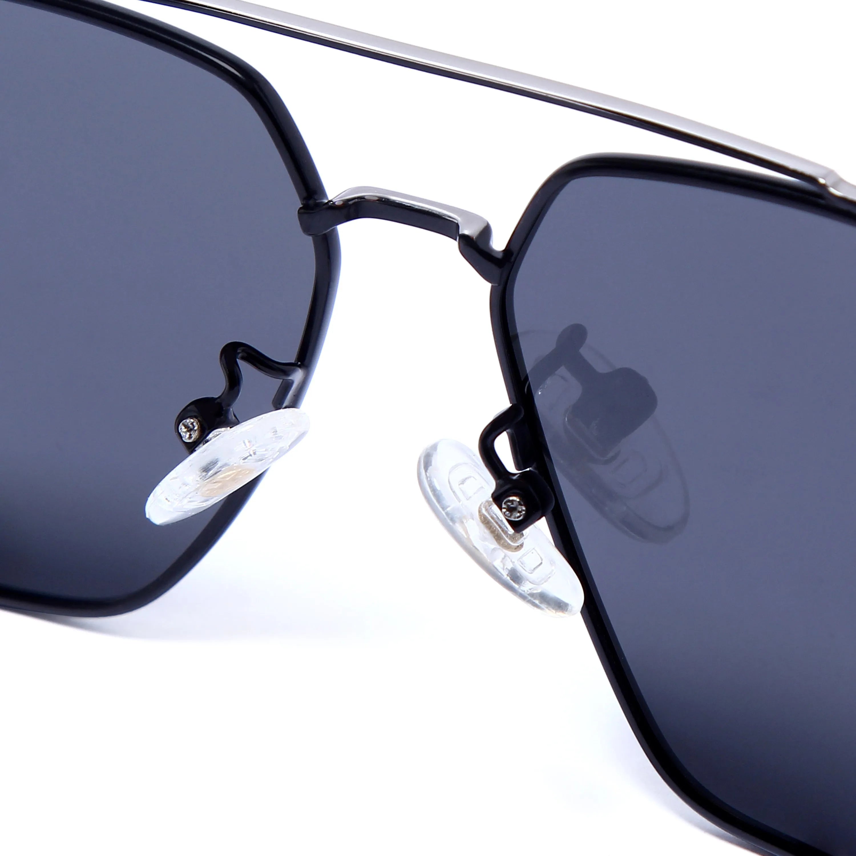 Kynra | Silver & Black Large Full Rim Aviator Sunglasses for Men & Women [Polarized]