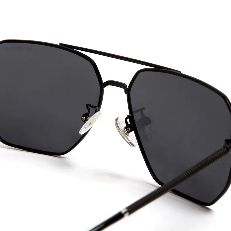 Lenis | Black Large Full Rim Hexagonal Sunglasses for Men & Women [Polarized]