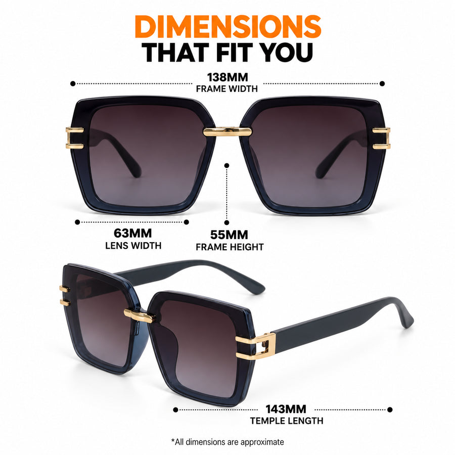 Valoria | Blue Large Full Rim Square Sunglasses for Women [UV-protected]
