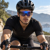 Auryon | Black & Blue Large Rim Less Shield Sports Sunglasses for Men & Women [UV-protected]