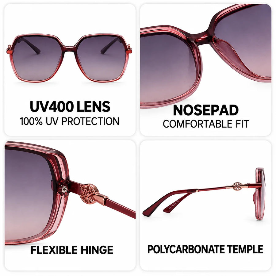 Noxara | Gradient Red Large Full Rim Square Sunglasses for Women [Polarized]