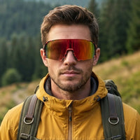 Swift | Red-Black Texture Large Full Rim Visor Sports Sunglasses for Men & Women [Mirrored]