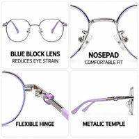 Frostis | Silver & Purple Small Full Rim Hexagonal Computer Glasses for Men & Women [Blue Block]