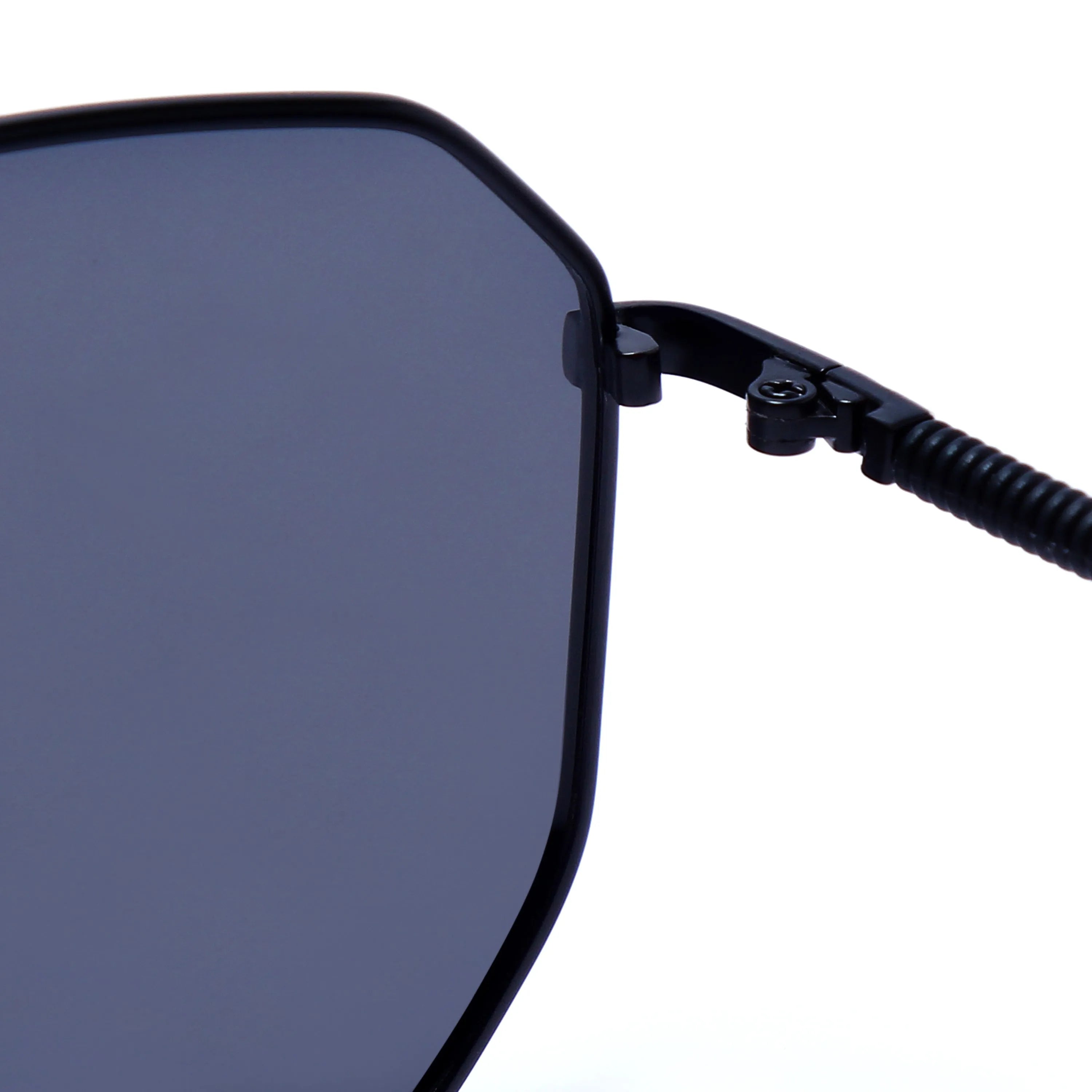 Lenis | Silver & Black Large Full Rim Haxagonal Sunglasses for Men & Women [Polarized]