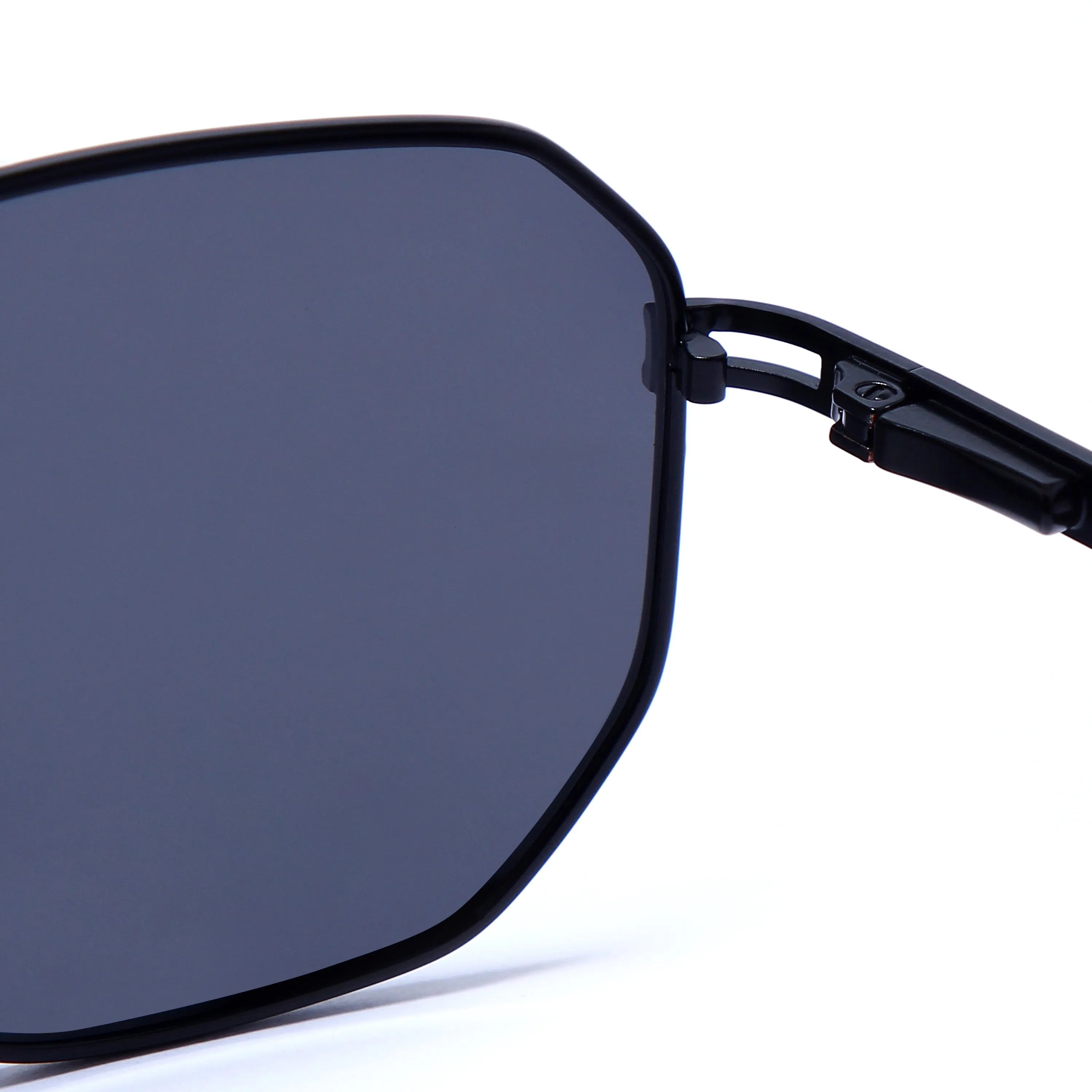 Sion | Silver & Black Medium Full Rim Haxagonal Sunglasses for Men & Women [Polarized]