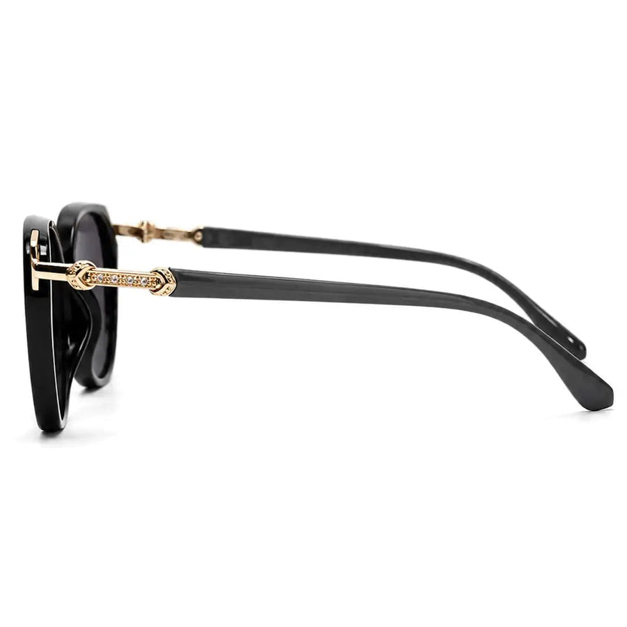 Vortex | Black Medium Full Rim Round Sunglasses for Women [UV-protected]