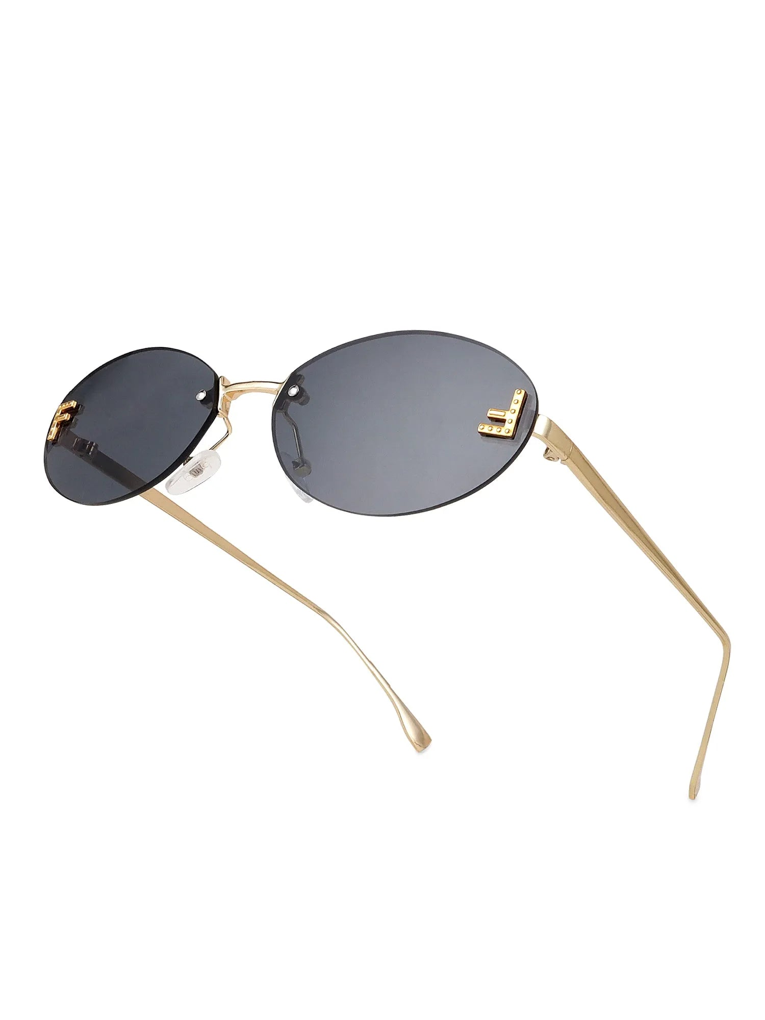 Quasar | Grey Small Rim Less Oval Sunglasses for Women [UV-protected]