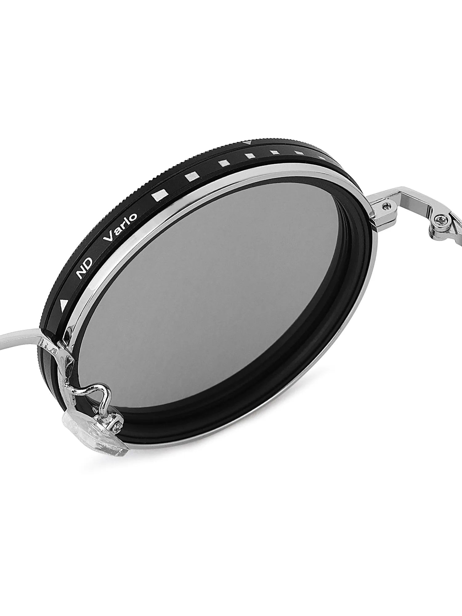 APERTURE SB | Silver & Black Large Full Rim Round Sunglasses for Men & Women [Tint Adjustable]