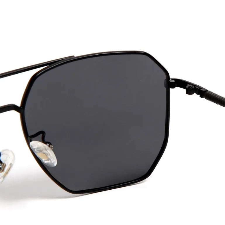 Lenis | Black Large Full Rim Hexagonal Sunglasses for Men & Women [Polarized]