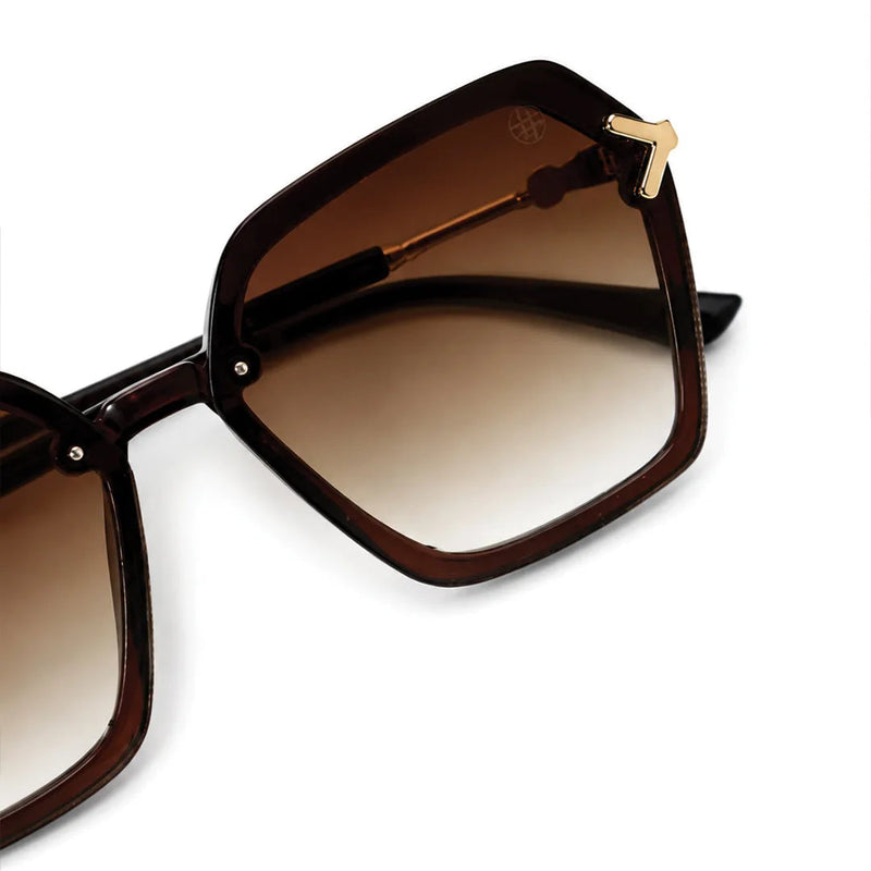 Veilion | Brown Large Full Rim Hexagonal Sunglasses for Women [UV-protected]