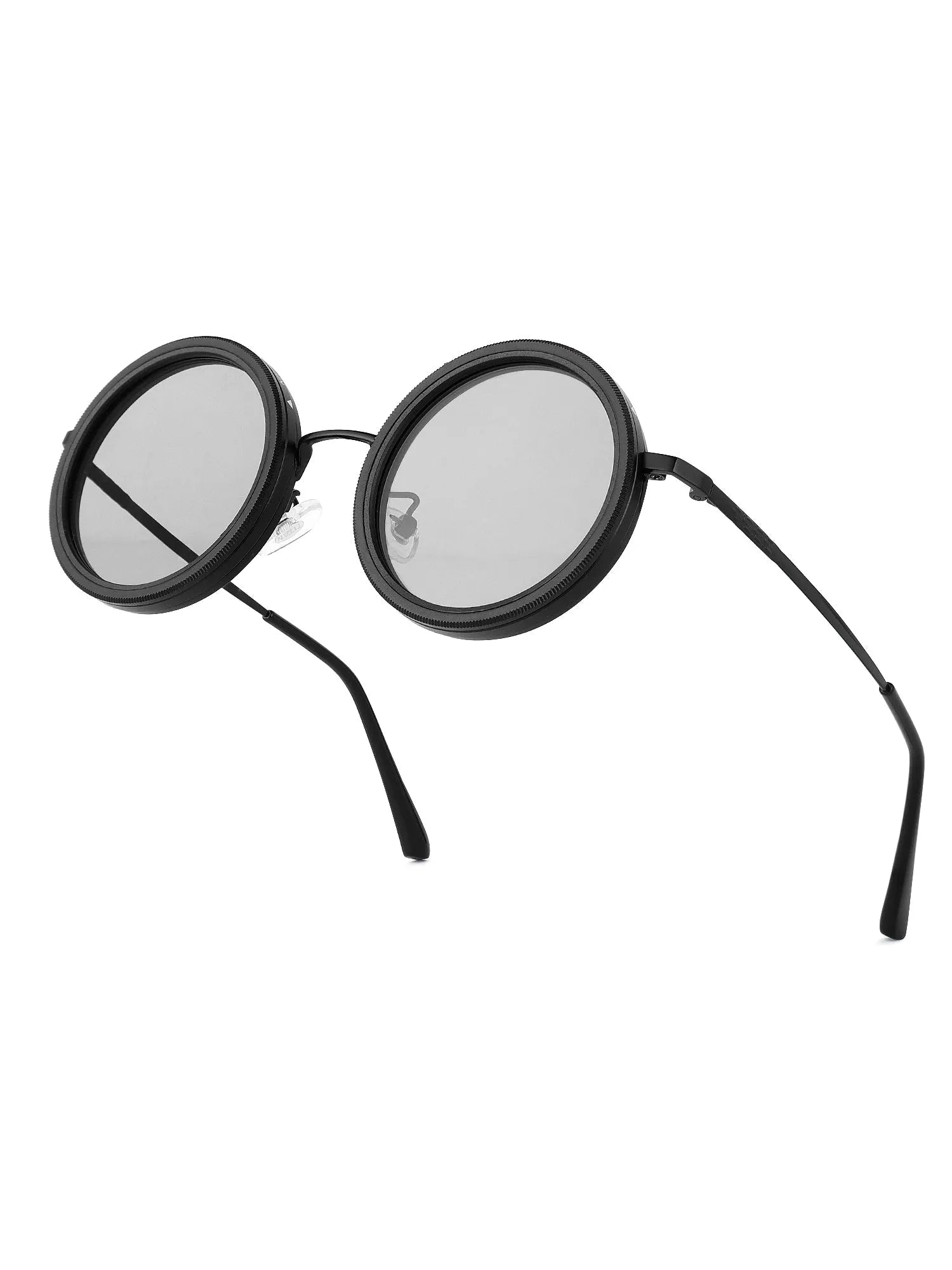 APERTURE SB | Black Large Full Rim Round Sunglasses for Men & Women [Tint Adjustable]