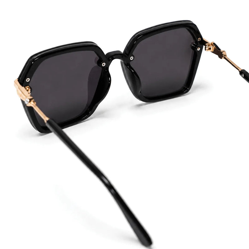 Veilion | Black Large Full Rim Hexagonal Sunglasses for Women [UV-protected]
