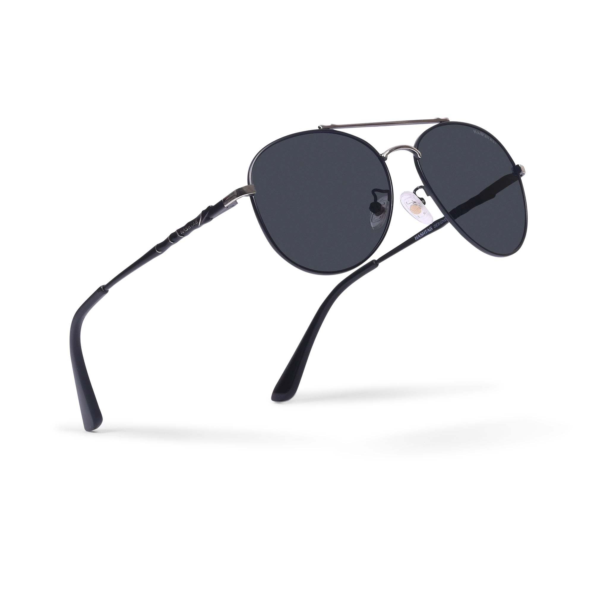 Hashtag Aviator Large Polarized Sunglasses with 100% UV Protection SGHT54-02-C1 Black-silver and black