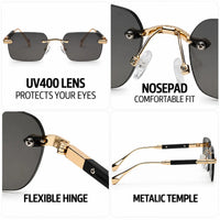 Veyra | Golden Medium Rim Less Rectangle Sunglasses for Men [UV-protected]