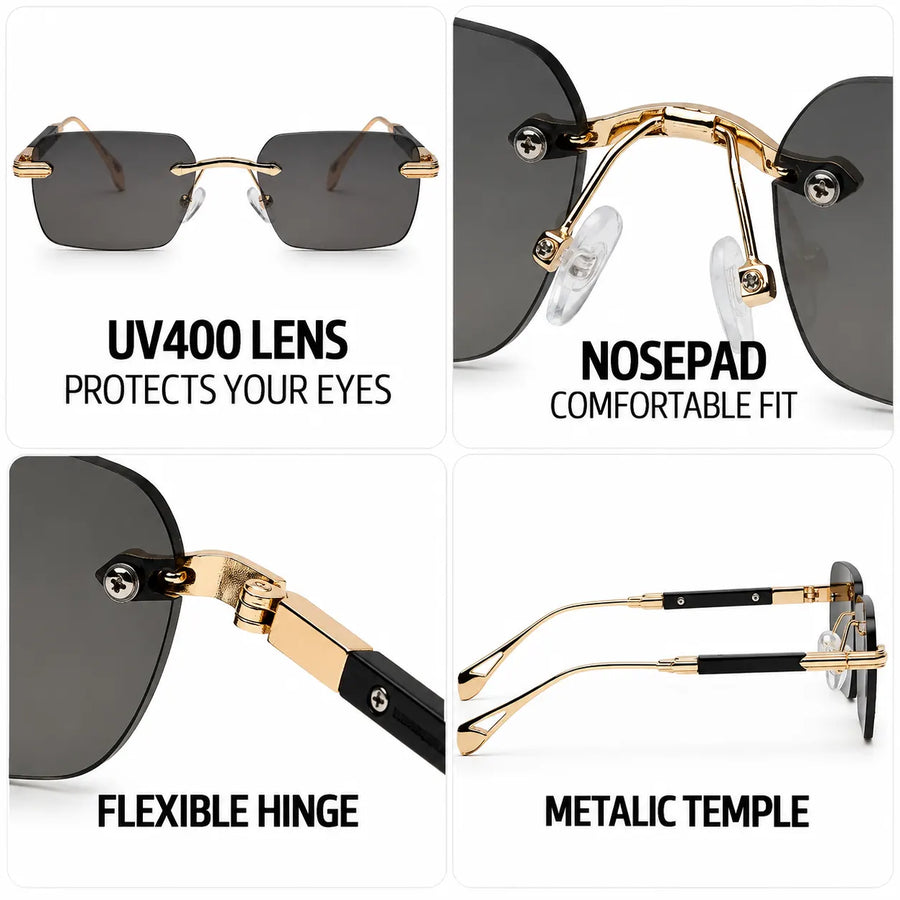 Veyra | Golden Medium Rim Less Rectangle Sunglasses for Men [UV-protected]