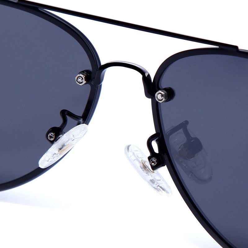 Nuvia | Silver & Black Medium Full Rim Aviator Sunglasses for Men & Women [Polarized]