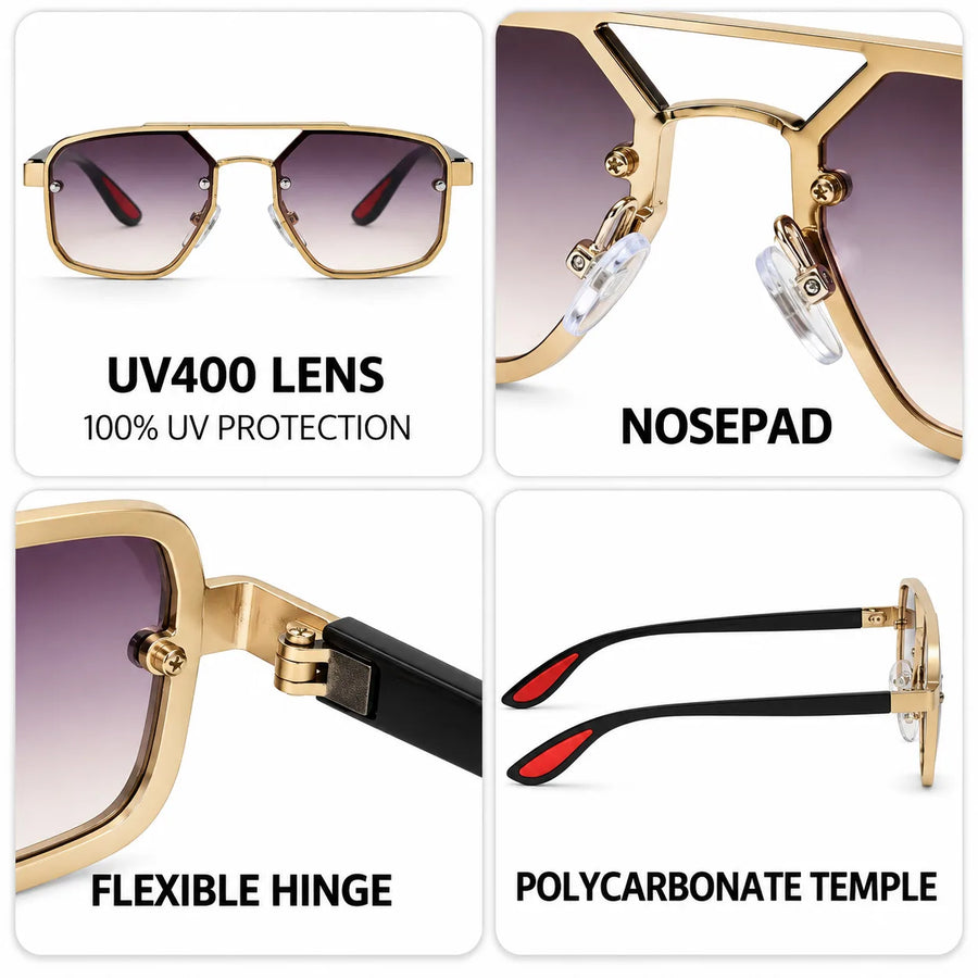 Shadron | Golden Medium Full Rim RECTANGLE Sunglasses for Men [UV-protected]